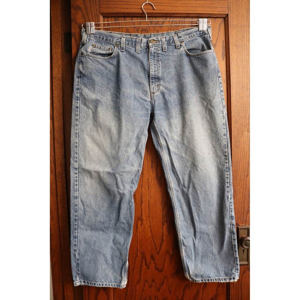 Vintage CARHARTT B460 DPS Relaxed Fit Jeans Men 42x30 Blue Light Wash Denim Work